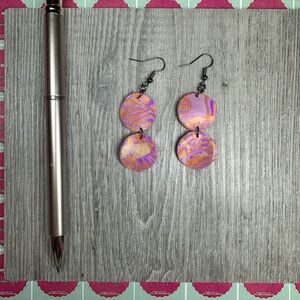 Polymer Clay Pink and Orange Dangle Earrings
